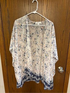 Motherhood Cream Floral Kimono with Navy Border